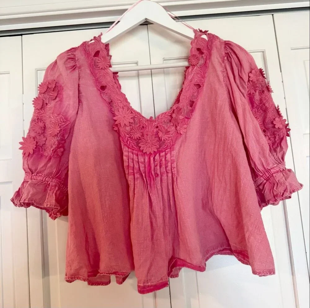 Free People pink Sophie 3d floral swing top size small